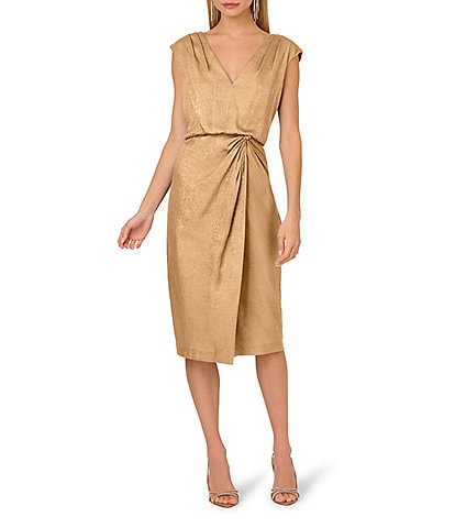 Adrianna by Adrianna Papell V-neck Side Draped Foiled Chiffon Blouson Dress