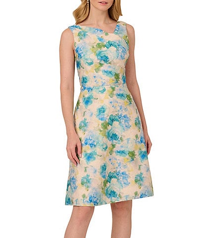 Adrianna Papell Asymmetrical Beck Floral Jacquard Fit & Flare Party Dress