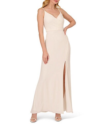 Adrianna Papell Beaded Spaghetti Strap Sweetheart Neckline Draped Gown