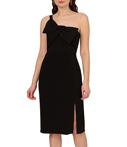 Adrianna Papell Crepe One Shoulder Sleeveless Bow Dress