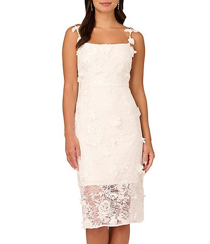 Adrianna Papell Embroidered Lace 3D Floral Square Neck Sleeveless Dress