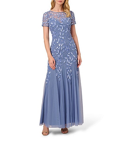 ADRIANNA PAPELL Evening dress with decorative gems and 3/4 sleeves in light  blue