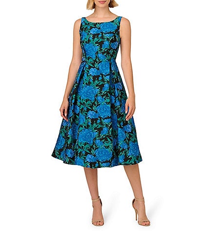 Adrianna Papell Floral Jacquard Boat Neck Sleeveless Dress