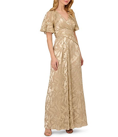 Rose Gold Long Formal Cape Sleeve Evening Dress │ The Dress Outlet for  $227.99