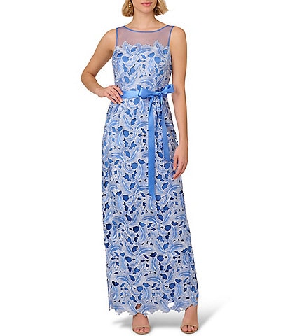 Adrianna Papell Lace Illusion Round Neckline Sleeveless Gown