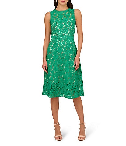 Adrianna Papell Lace Round Neck Sleeveless Knee Length A-Line Dress