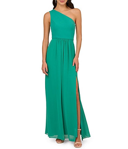 Adrianna Papell One Shoulder Sleeveless Chiffon Gown