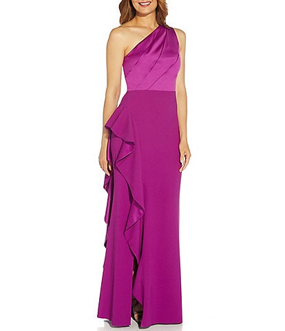 Adrianna Papell One Shoulder Sleeveless Cascading Ruffle Draped Mermaid Gown