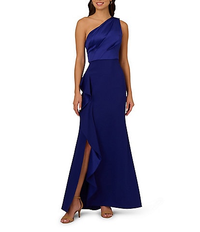 Adrianna Papell One Shoulder Sleeveless Cascading Ruffle Draped Mermaid Gown