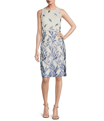 Adrianna Papell Petite Size Sleeveless Embroidered A-Line Dress