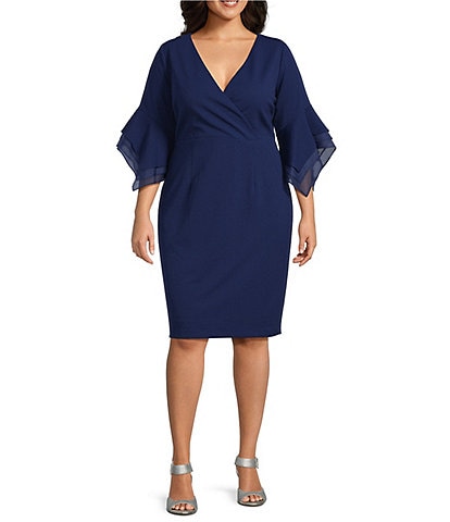 Adrianna Papell Plus Size 3/4 Sleeve Crepe Combo Sheath Dress