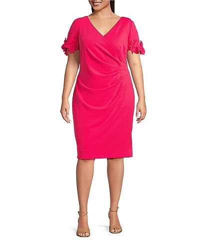 Adrianna Papell Plus Size Knit Crepe Short Sleeve Dress