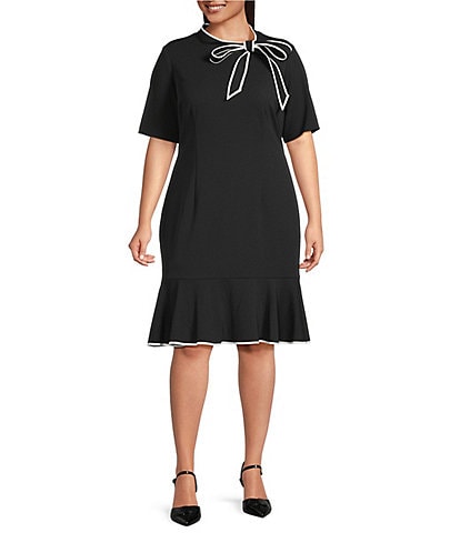 Adrianna Papell Plus Size Knit Crepe Tie Neck Dress
