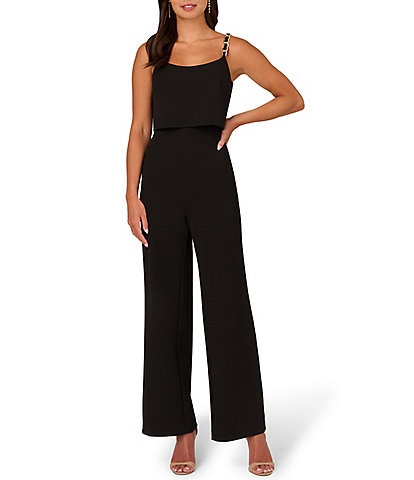 Adrianna Papell Popover Crepe Scoop Neck Sleeveless Chain Strap Jumpsuit