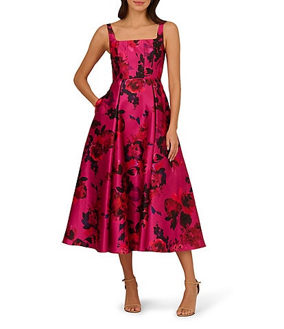 Adrianna Papell Rose Jacquard Square Neck Sleeveless Dress