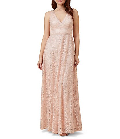 Adrianna Papell Sequin Lace V-Neckline Sleeveless Gown