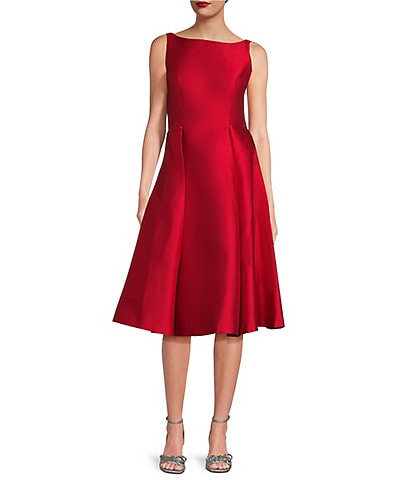 Adrianna Papell Boat Neck Sleeveless A-Line Taffeta Dress