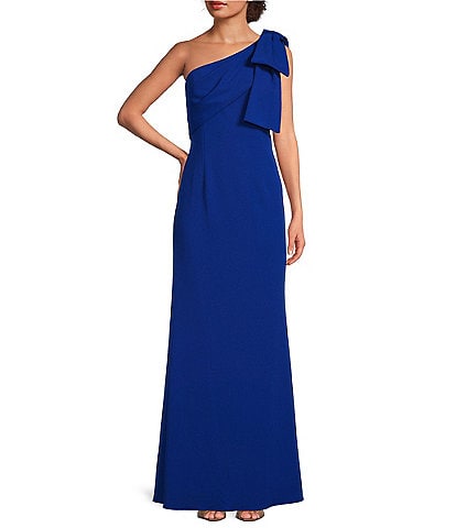 Adrianna Papell Stretch Crepe Bow One Shoulder  Mermaid Gown