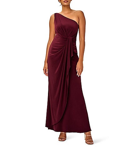 Adrianna Papell Stretch One Shoulder Sleeveless Twisted Front Draped Gown