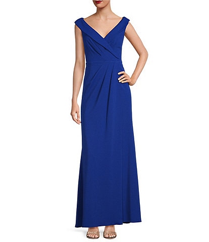 Adrianna Papell Stretch Shawl Collar Sleeveless Draped Gown