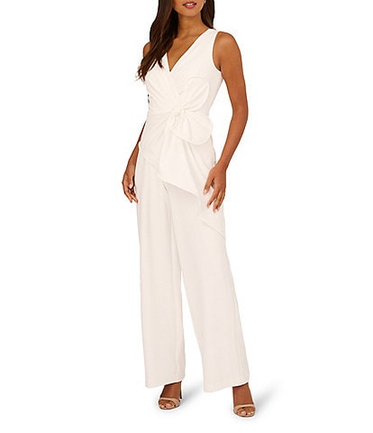 Adrianna Papell Surplice Bow Crepe Jumpsuit
