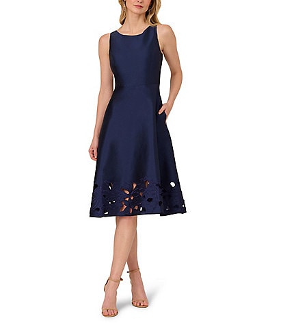 Adrianna Papell Taffeta Cut-Out Boat Neck Sleeveless Fit & Flare Dress