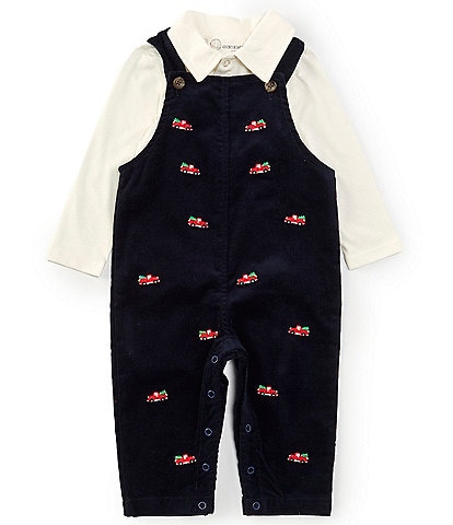 Adventurewear 360 Baby Boys 12-24 Months Embroidered Red Truck Corduroy Long Sleeve Jumpsuit