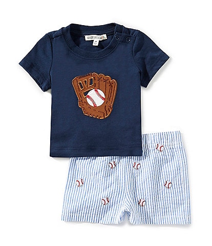 Adventurewear 360 Baby Boys 3-24 Month Crew Neck Short Sleeve Baseball Applique Tee & Stripe Shorts Set