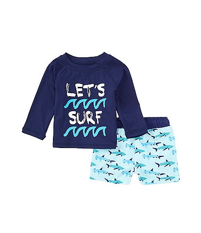 Adventurewear 360 Baby Boys 3-24 Months Round Neck Long Sleeve Shark Print Rashgaurd Shirt & Swim Trunks Set