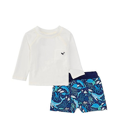 Adventurewear 360 Baby Boys 3-24 Months Round Neck Long Sleeve Whale Print Rashgaurd Shirt & Swim Trunks Set