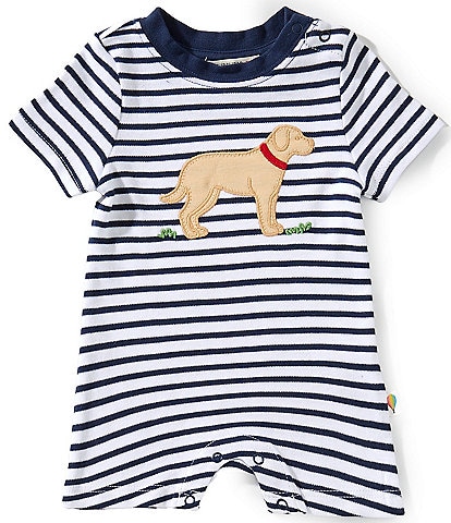 Adventurewear 360 Baby Boys Newborn-24 Months Stripe Dog Applique Short Sleeve Shortall