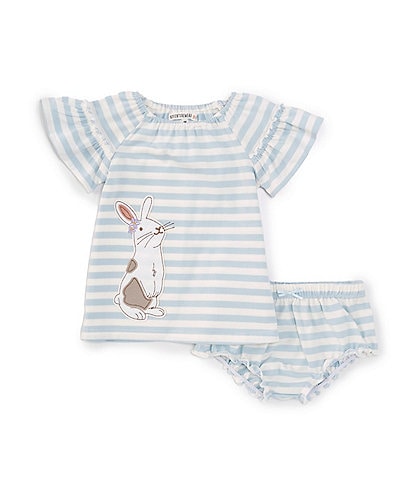 Adventurewear 360 Baby Girls 3-24 Months Round Neck Short Sleeve Stripe Bunny Dress