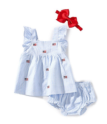 Adventurewear 360 Baby Girls 3-24 Months American Flag Stripe Seersucker Dress