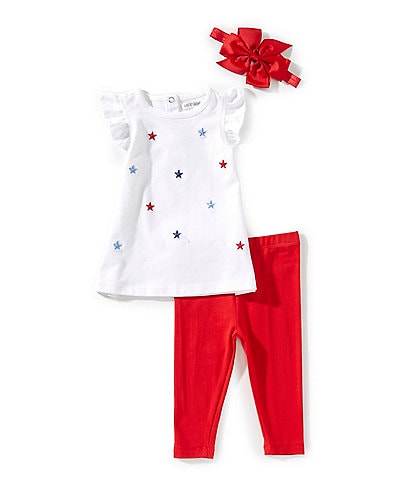 Adventurewear 360 Baby Girls 3-24 Months Embroidered Star Short Sleeve Ruffle Top & Capri Pants Set