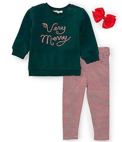 Adventurewear 360 Baby Girls 3-24 Months Embroidered Very Merry Long Sleeve Top & Leggings Set