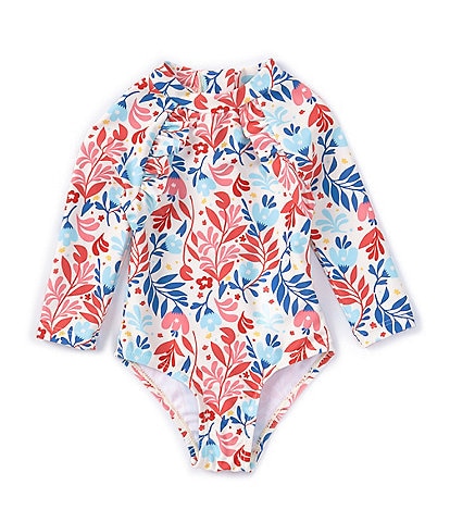 Adventurewear 360 Baby Girls 3-24 Months Long Sleeve Round Neck Hibiscus Rashguard Swimsuit