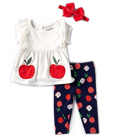 Adventurewear 360 Baby Girls 3-24 Months Round Neck Short Sleeve Apple Print Tunic 3-Piece Set