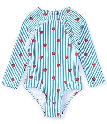 Adventurewear 360 Baby Girls 3-24 Months Round Neckline Long Sleeve Heart Print Rashgaurd One-Piece Suit