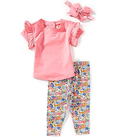 Adventurewear 360 Baby Girls 3-24 Months Short Sleeve Top & Floral Dog Leggings Set