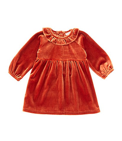 Adventurewear 360 Baby Girls 3-24 Months Velvet Ruffle Neck Long Sleeve Dress