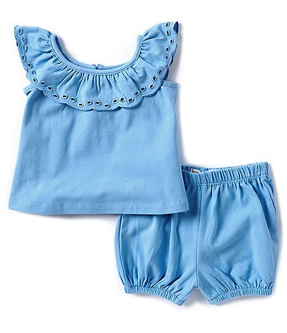 Adventurewear 360 Baby Girls Newborn-24 Months Knit Round Neck Sleeveless Eyelet Top & Short Set