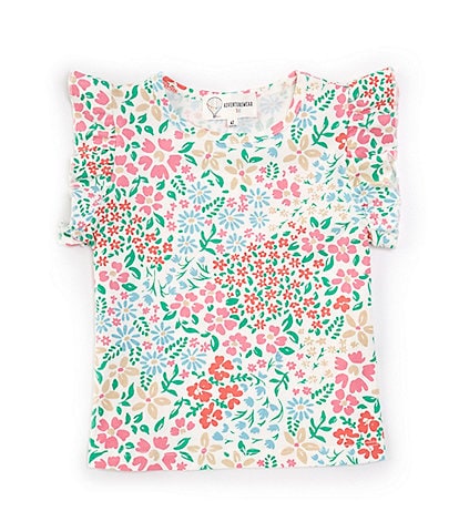 Adventurewear 360 Little Girls 2T-6X Flutter Sleeve Floral Print Top