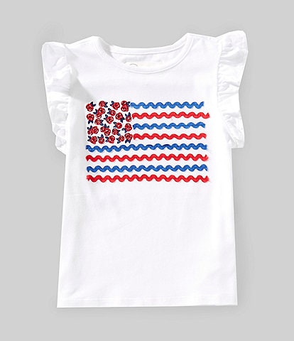 Adventurewear 360 Little Girls 2T-6X Jersey Floral American Flag Flutter Sleeve T-Shirt