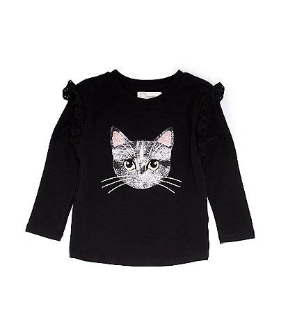 Adventurewear 360 Little Girls 2T-6X Long Sleeve Glitter Cat Ruffle T-Shirt