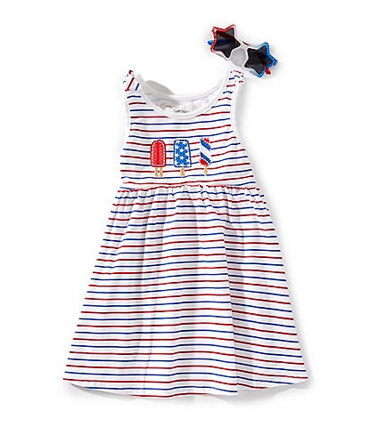 Adventurewear 360 Little Girls 2T-6X Round Neckline Sleeveless Popsicle Dress With Sunglasses Set