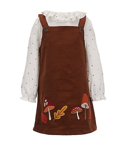 Adventurewear 360 Little Girls 2T-6X Ruffle Neck Long Sleeve Top & Mushroom Corduroy Dress Set