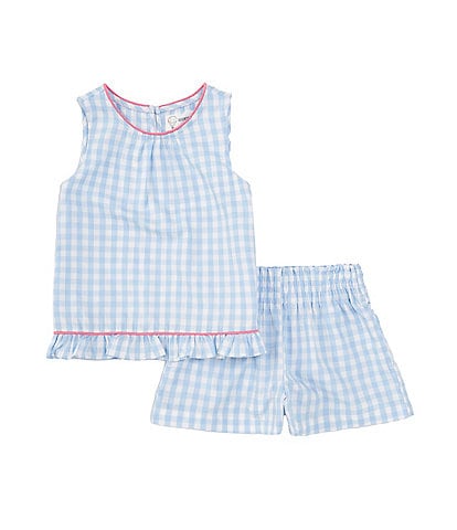 Adventurewear 360 Little Girls 2T-6X Sleeveless Gingham Ruffle Hem Top & Matching Shorts 2-Piece Set