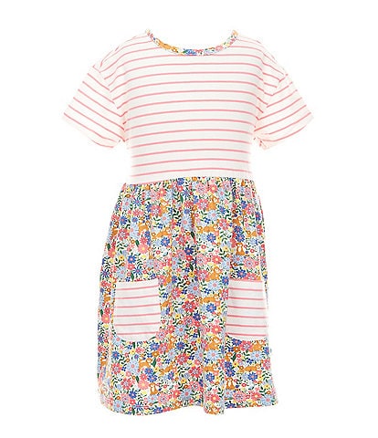 Adventurewear 360 Little Girls 2T-6X Striped Floral Puppy Print Dress