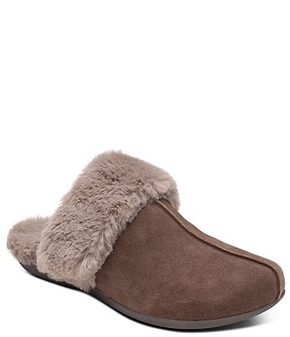 Aetrex Arianna Suede Faux Fur Lined Slippers