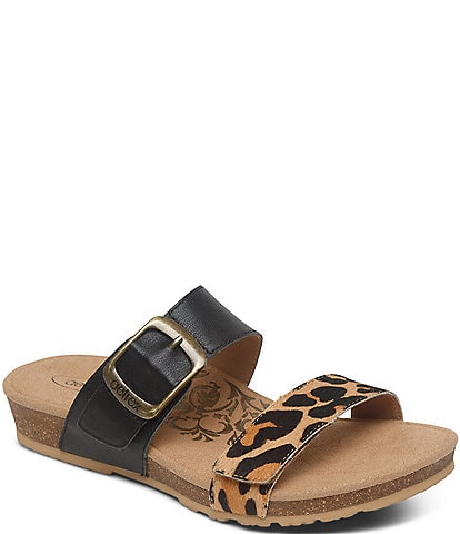 Aetrex Daisy Leopard Print Adjustable Slide Sandals